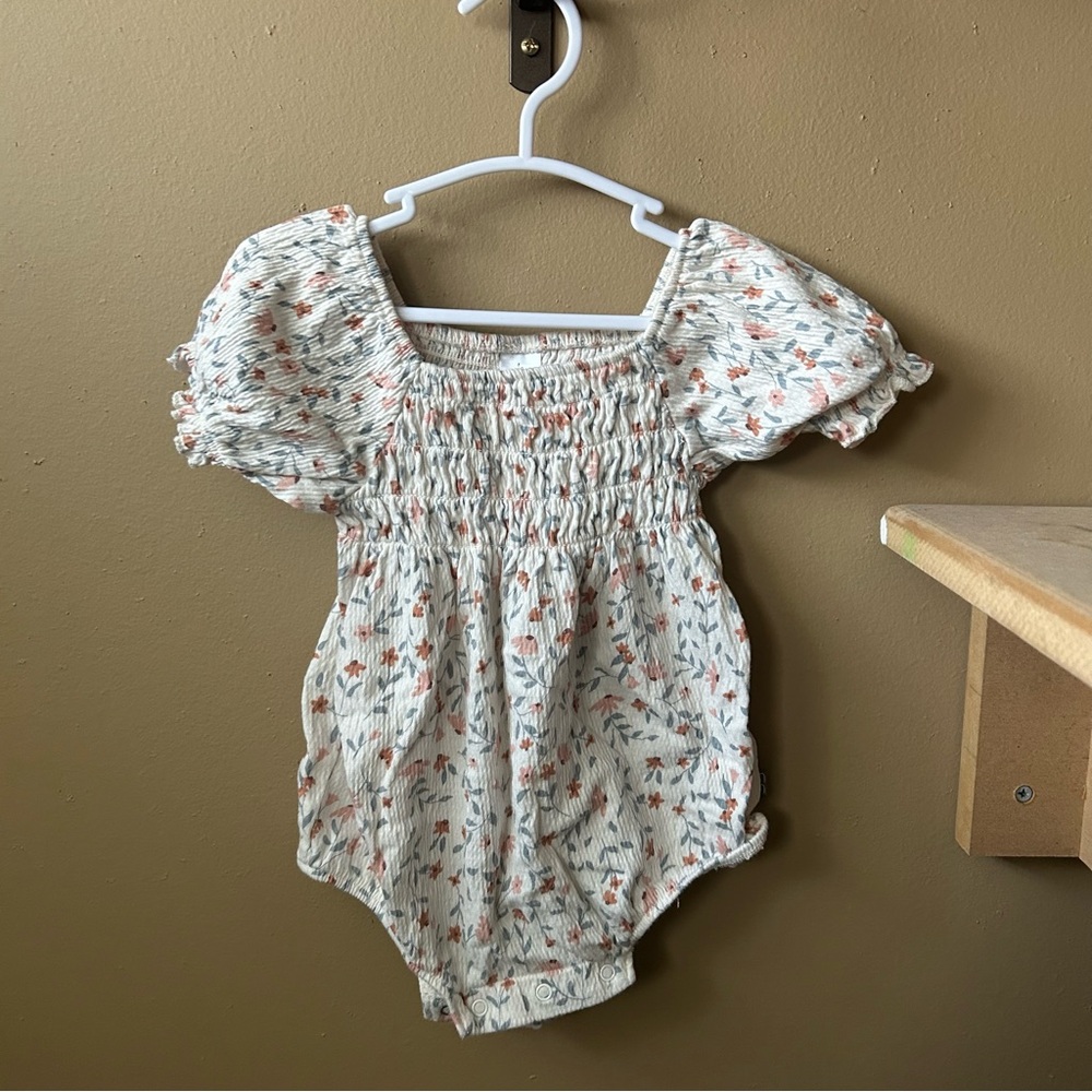 Floral Baby Romper with Puff Sleeves